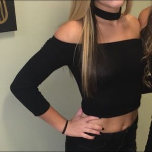 Black off the shoulder shirt